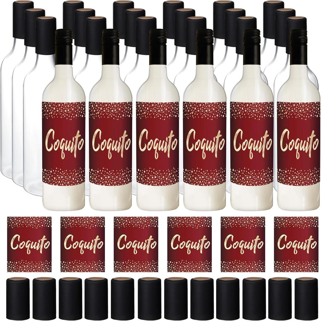 88 Pcs 25 oz Christmas Plastic Wine Bottles Set with Label Stickers Airtight 750ml Empty Liquor Bottles with Lid Set for Party Supplies Decoration