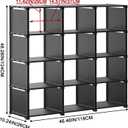 12 Cube Storage Organizer Book Shelves, DIY Open Stackable Bookshelf, Extra Large Plastic Bookcase Rack for Bedroom, Living Room, Home Office, Black