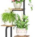 iDavosic.ly Tall Plant Stand Indoor, 4 Tier Corner Multiple Flower Holder Shelf with Wooden Trays, Space Saving Display Rack for Living Room Balcony Patio Porch Outdoor | Black & Brown