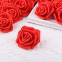 IPOPU 100 Pcs Artificial Flowers Roses Flower Heads Coral Red Foam Fake Roses for DIY Craft Wedding Centerpieces Arrangements Party Baby Shower Cake Decor Home Decorations (Red, Stemless)