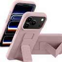LAUDTEC Silicone Kickstand Case Compatible with iPhone 17 Pro, Vertical and Horizontal Stand Hand Strap Metal Kickstand Cover, Flexible Soft Liquid Silicone Stand Case for iPhone 17 Pro (Pink)