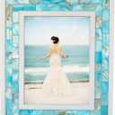 GIFTME 5 Beach Picture Frames, Mother of Pearl, Mosaic Tabletop or Wall Hanging (6x8 inch, Blue, 1 pc)