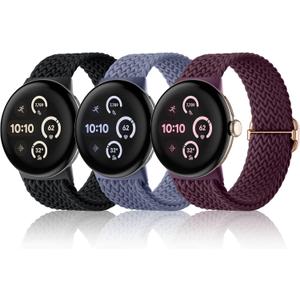Maledan Braided Stretchy Band Compatible with Google Pixel Watch 4 3 41mm/ Pixel Watch 2 1 Band for Women Men, 3 Pack Soft Nylon Breathable Sport Replacement Strap for Google Smartwatch 41mm Accessory