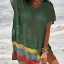 Dokotoo Women's Swimwear Beach Bikini Swimsuit Color Block Cover-ups Crochet Striped Side Split Mini Dress