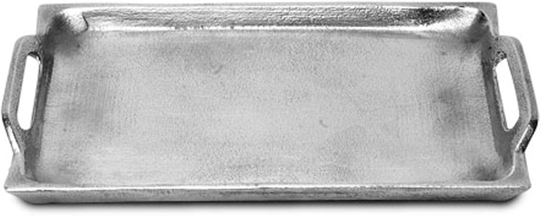 Rectangular Charcuterie Serving Platter Tray with Carry Handles 6 x 10 Inch Aluminum Textured Silver