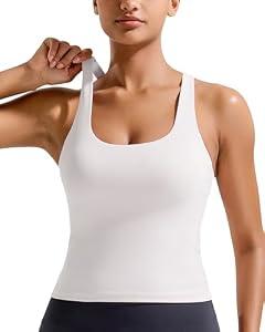 RUNNING GIRL Tank Tops with Built in Bras, Racerback Activewear Yoga Workout Tops for Women(BX3074_White_M) 