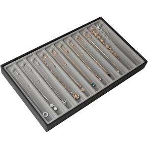 JackCubeDesign 11 Compartments Stackable Synthetic Leather Jewelry Tray Earring Necklace Bracelet Ring Organizer Display Storage Box(Set of 1, Black, 16 x 9.6 x 1.6 inches)- :MK212-1B