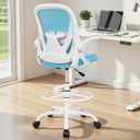 Primy Drafting Chair Tall Office Chair with Flip-up Armrests Executive Ergonomic Computer Standing Desk Chair with Lumbar Support and Adjustable Footrest RingBlue, 934-Z