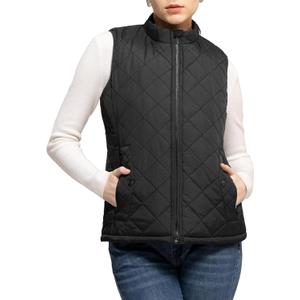 Women's Vest, Quilted Puffer Water-Resistant Zip With Pockets (Large, Black)