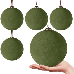 4 Pcs Large Velvet Christmas Balls 6 Inch Christmas Tree Decorations Xmas Ornaments Balls for Family Holiday Wedding Party Xmas Tree Hanging Decoration (Green)
