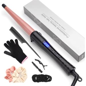 Hair Curling Wand, 0.5-1Inch Tapered Curling Iron, Professional Ceramic Hair Curler Wand with Adjustable Digital Temperature, Dual Voltage, Auto Shut-Off