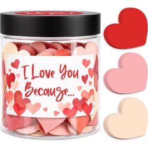 I Love You Because Jar, Valentines Day Gift for Him, 60 Blank Heart Notes, Love Notes, Write Your Own Love Reasons, Romantic Personalized Gift for Wife, Husband, Girlfriend, Boyfriend