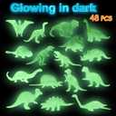 48Pcs Glow in Dark Mini Dinosaur Figures Kids Easter Egg Fillers Basket School Birthday Party Favors Supplies Dino Cupcake Toppers Pinata Goodie Bags Stuffers Classroom Prizes Carnival Bulk Toy Gift