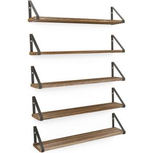 Wallniture Ponza 24" Floating Bookshelf, Wood Floating Shelves for Wall Storage, Rustic Wall Shelves for Bedroom, Living Room, Bathroom, Kitchen Set of 5, 24"x4.5"
