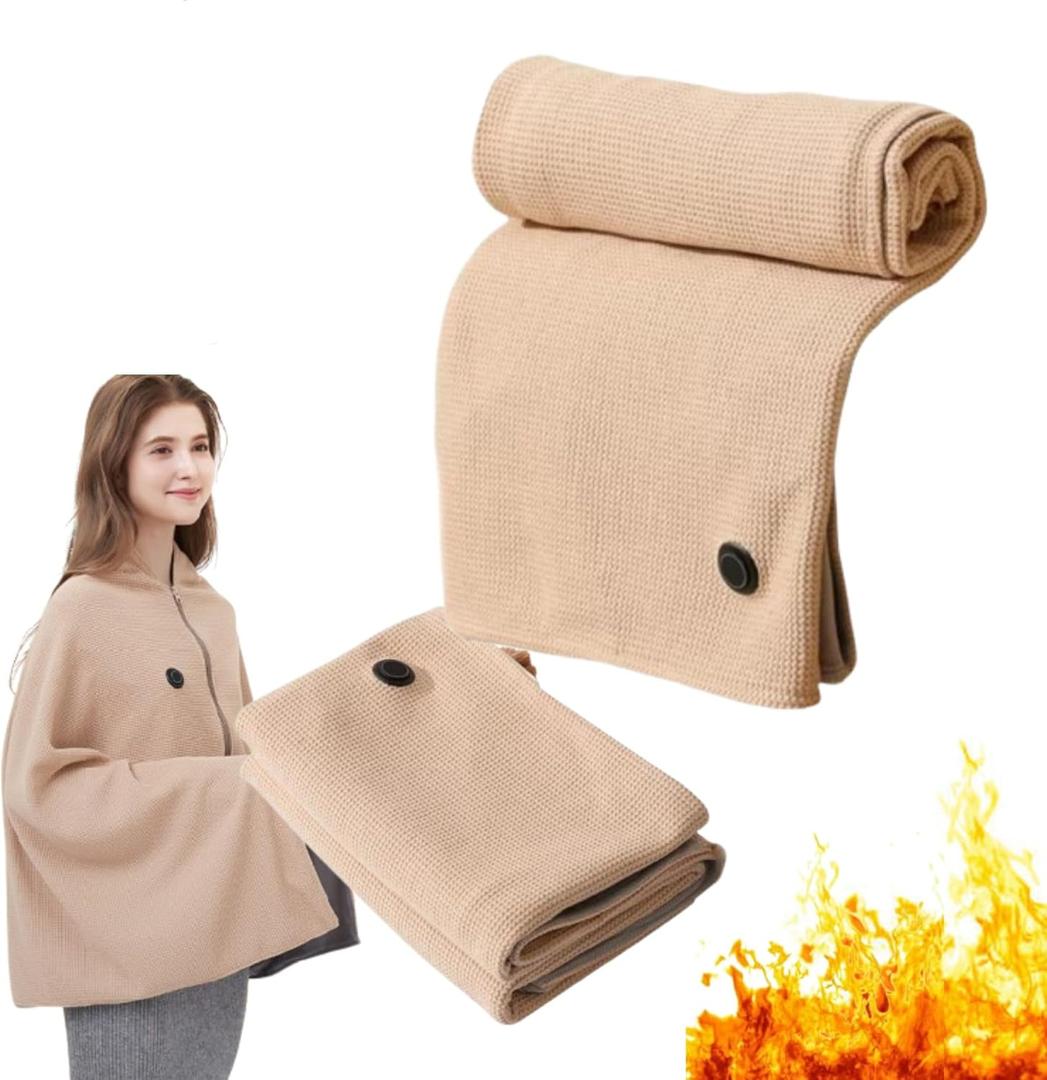 Portable Electric Heated Shawl Wrap for Women - Soft, Fast Heating, Three Temp Settings, Indoor/Outdoor, Mother's Day Gifts (Khaki)