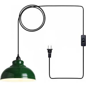 XZHGCEE Plug in Pendant Light: Green Hanging Lamp Plug in, 14.7ft Swag Lamp Cord with On/Off Switch for Kitchen Island/Dining Room/Bedroom/Living Room Hanging Light, No Bulb