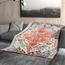 Orange Blue Boho Blanket Soft Flannel Lightweight Rust Teal Bohemian Throw Blanket Cozy Warm Vintage Aztec Carpet Blankets All Seasons Living Room Decor for Couch Chair Bed Sofa Office 60x80 inch