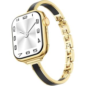 Mosonio Slim Designer Bracelet Bands for Apple Watch Women, Elegant Thin Dressy Metal Band with Embedded Silicone Accents Compatible with Apple Watch Ultra / Series 11 10 9 8 7 6 5 4 SE 3 2 1, Easy-Adjust Link Fancy Strap for iWatch 49mm 46mm 45mm 44mm 42mm 41mm 40mm 38mm (Gold + Black)