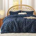 Bedsure Queen Comforter Set - Navy Blue Comforter, Boho Tufted Shabby Chic Bedding, 3 Pieces Vintage Farmhouse Bed Set for All Seasons, Fluffy Soft Bedding with 2 Pillow Shams (05 - Navy)