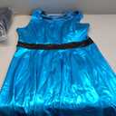 Womens Metallic Sleeveless 70s Skater Dress Club Party Disco Dance Holographic Dresses Halloween Rave Costume Clubwear (Large, Blue)