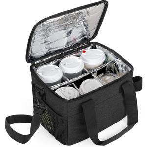 Trunab Reusable 6 Cups Drink Carrier for Delivery Insulated Drink Caddy with Handle and Shoulder Strap, Adjustable Dividers, Beverages Carrier Tote Bag, for Daily Life Takeout, Outdoors, Travel