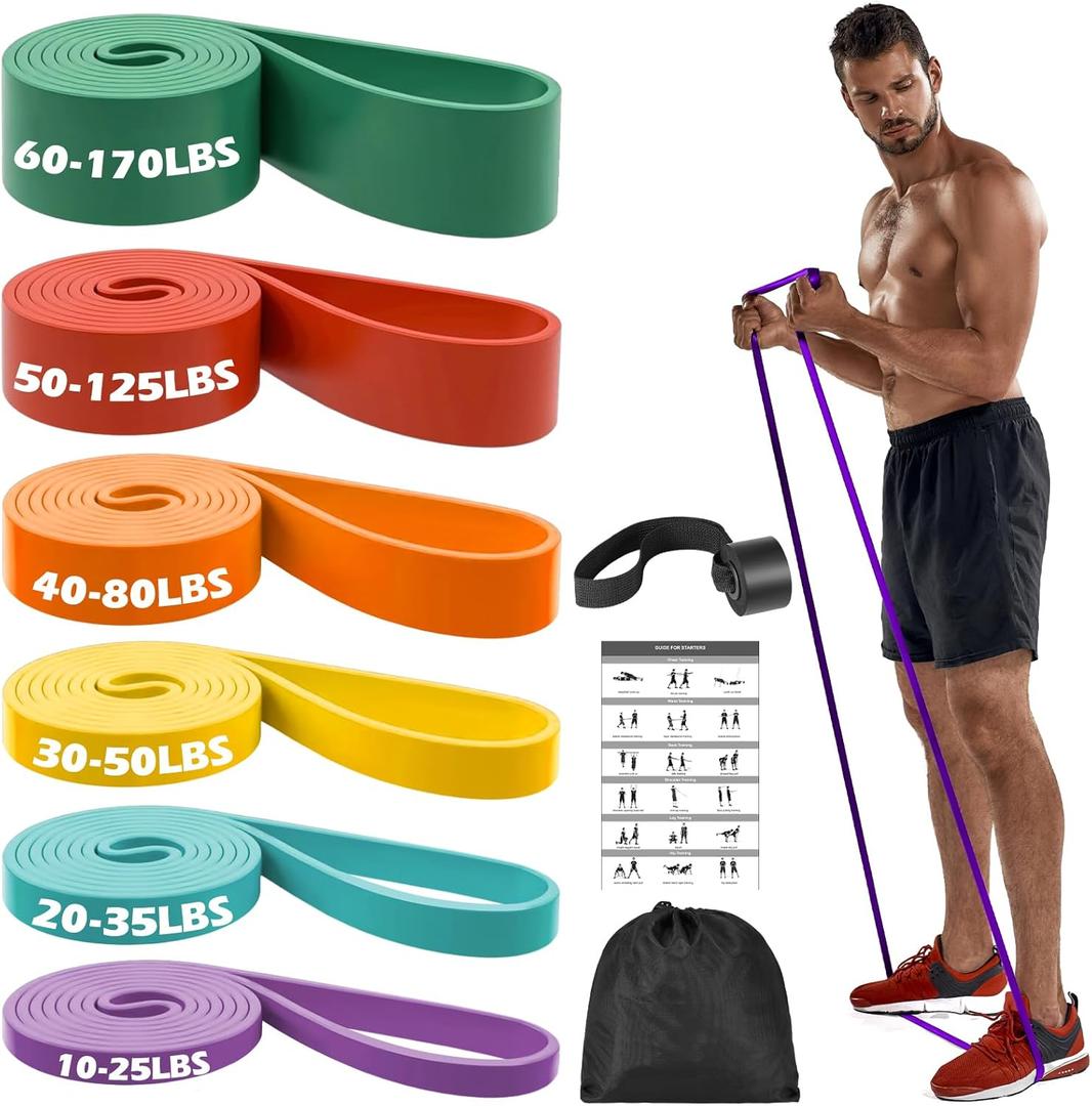 Zacro Resistance Bands, 6 Resistance Levels Pull Up Assistance Bands, Exercise Bands for Men&Women, Heavy Duty Resistance Band Set with Door Anchor, for Working Out, Muscle Training, Physical Therapy (Green+Red+Orange+Yellow+Cyan+Purple)
