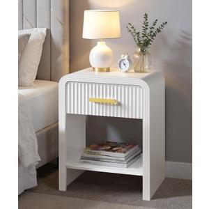 SUMGAR White and Gold Nightstand Fluted Mid Century Modern Night Stand Bedroom Bedside Table Nightstands Organiser Storage Simple Aesthetic Night Stands Side Table End Table for Girls Women Bed