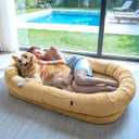 YAEM Cooling Human Dog Bed, 71"x45"x12" Breathable Human Size Dog Bed for Adults, Waterproof Giant Pet Beds with Washable Cover & Non-Skid Bottom, Dune Brown