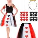 4 Pcs Queen Costume Accessory Set Queen Crown Scepter Tutu Skirt for Women Carnival Cosplay 1920s Party (Red and Black)