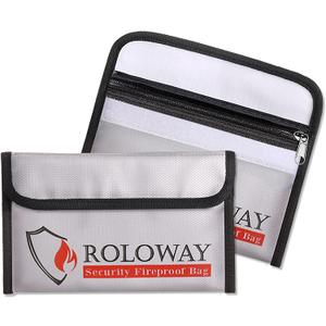 ROLOWAY Small Fireproof Bag (5 x 8 inches), Non-itchy Fireproof Money Bag for Cash, Valuables, Passport, Currency & Keys (2-Pack Silver)