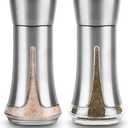 Salt and Pepper Shakers by Aelga - Salt Shaker with Adjustable Pour Holes for Himalayan, Kosher (Silver)