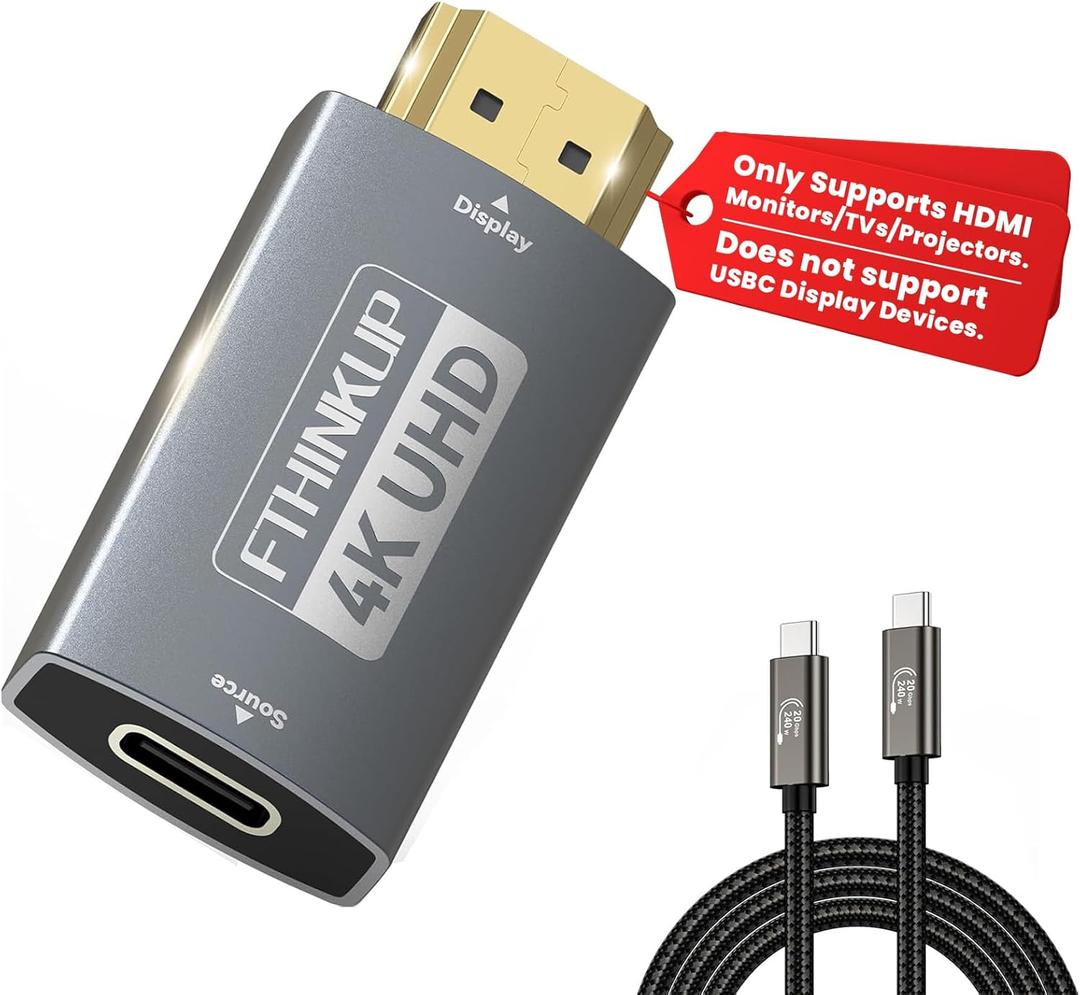 USB-C Female to HDMI Adapter with USB Video Cable, Uni-Directional USB C (Source) to HDMI (Display) Adapter, 4K Resolution, Compatible with Thunderbolt 3/4, iPhone 15 Pro Max, MacBook