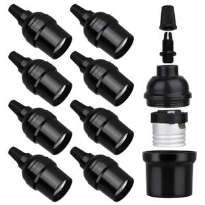 E26 E27 Light Sockets, 8 Packs Edison Period Retro Style Pendant Lamp Holder, Replacement DIY Pendant E26 Medium Base Screw Light Holder, Maximum Wattage 100W, Vintage Black Light Bulb Socket