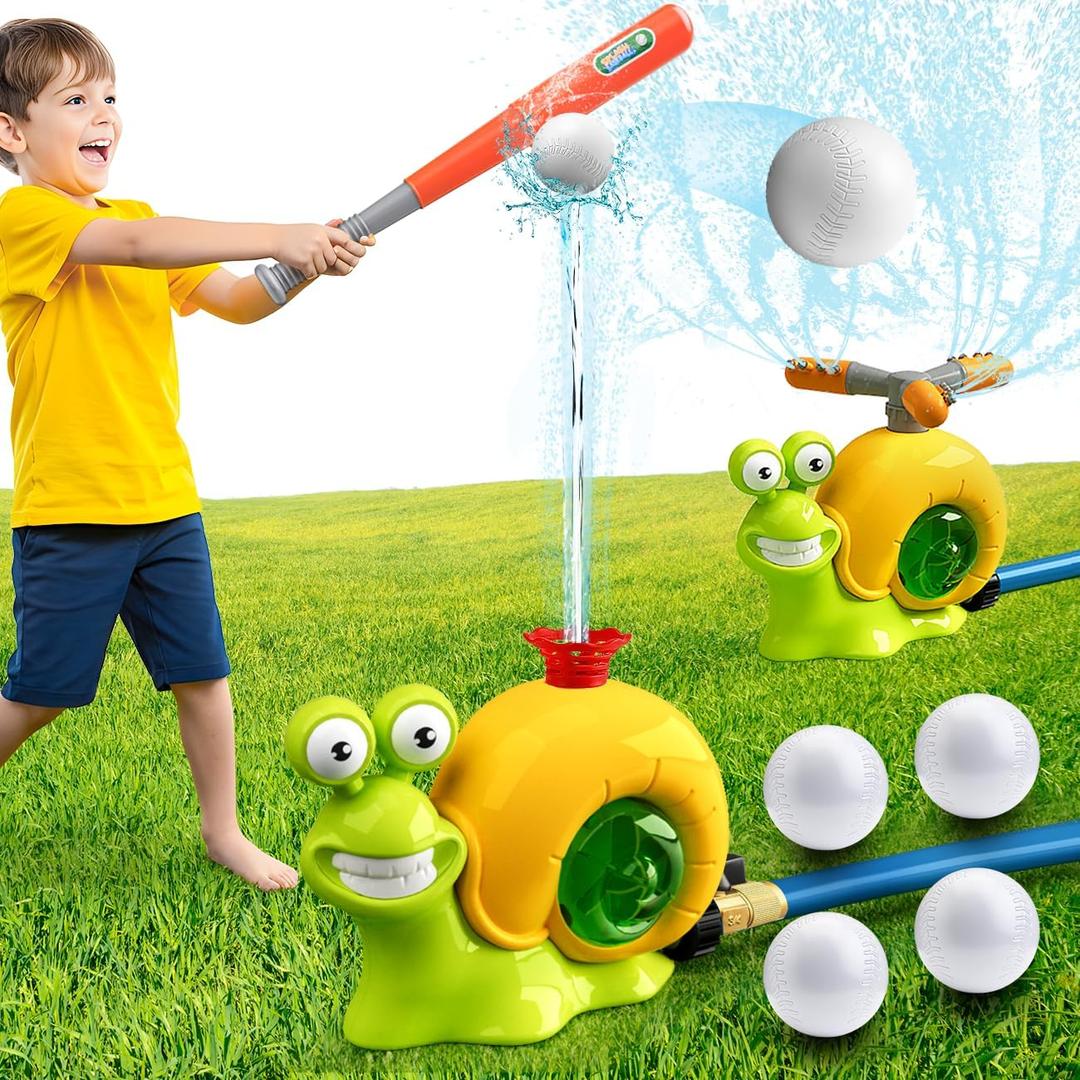 Water Sprinkler Baseball Toys for Kids: Outdoor Water Toys for Kids Age 4-8-12-2 in 1 Snail Water Spray Toy for Lawn Backyard Garden - Summer Outside Toys for Toddlers 3-5 8-12