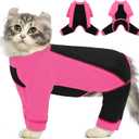 SUNFURA Hair Sticky Cat Clothes, Cat Sweater for Cats Only, 4-Legged Fleece Sweaters Kitten Pajamas Reduce Shedding Fur, Warm Pullover Shirts for Cats, Pink XL