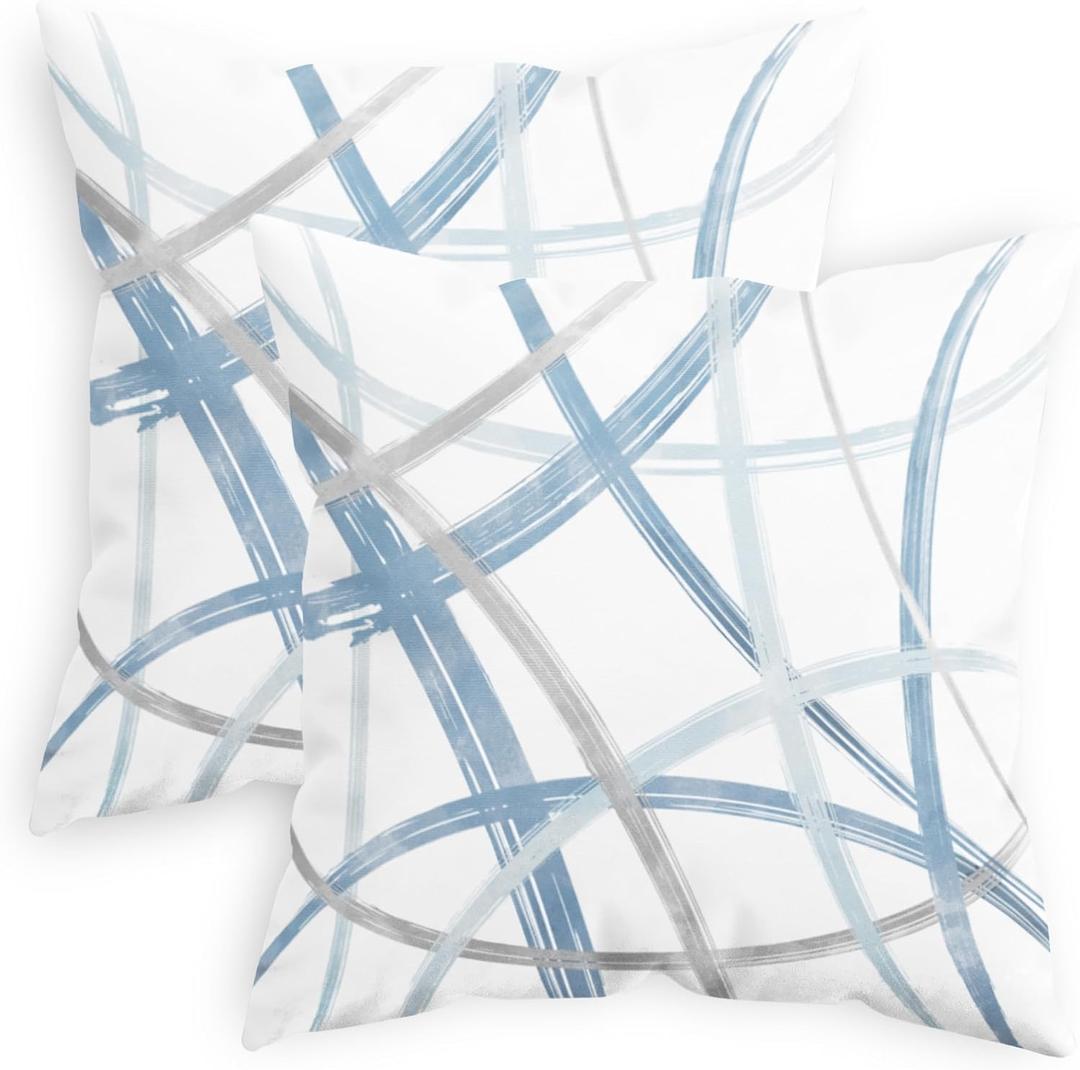 CaliTime Throw Pillow Cases Pack of 2 Cozy Fleece Arc-Shaped Abstract Geometric Lines Decorative Cushion Covers for Couch Bed Sofa Farmhouse Decoration 16 X 16 Inches Light Blue Grey