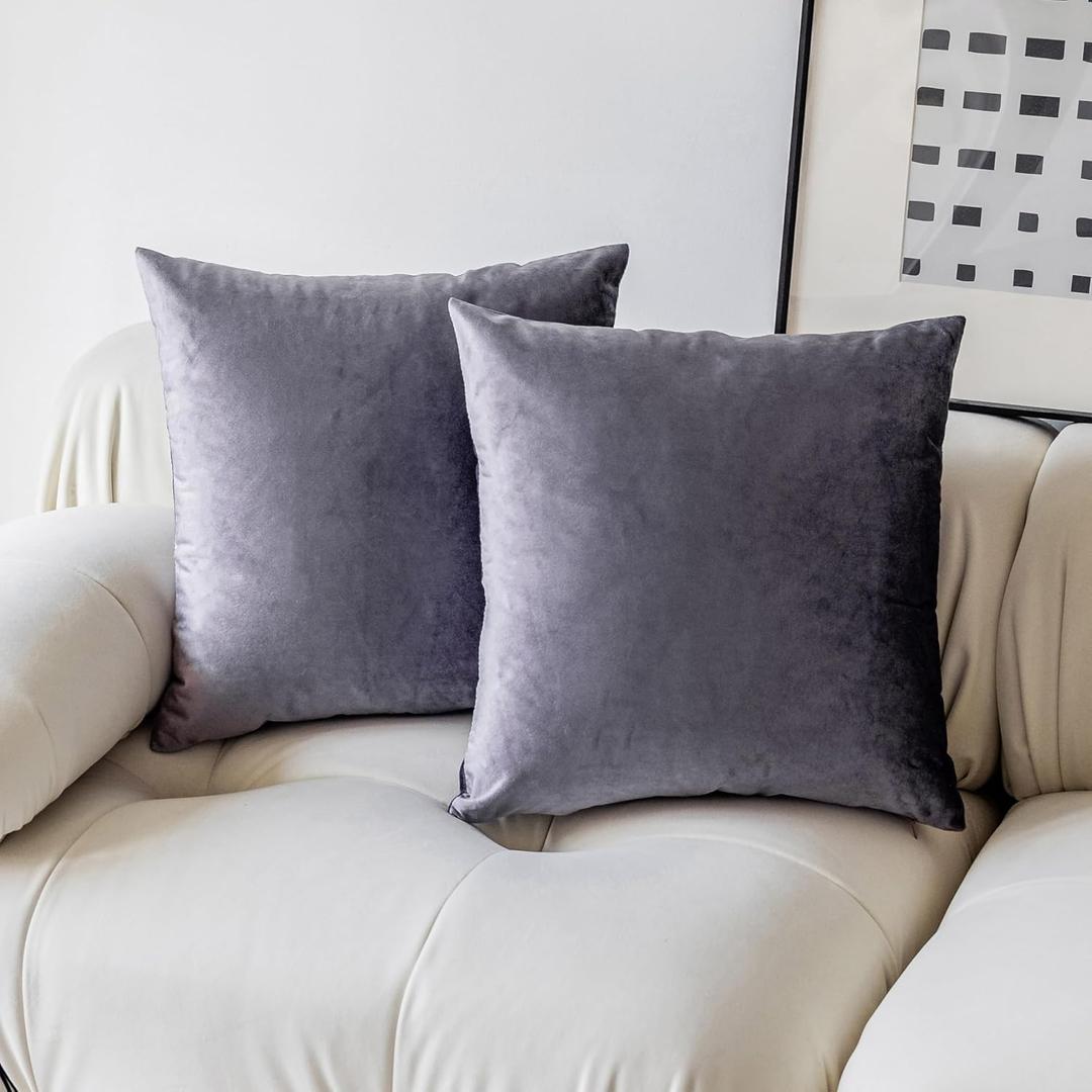 Demetex 18x18 Pillow Covers Set of 2 Violet Velvet Throw Pillow Covers Soft Square Decorative Plush Throw Pillows for Couch Bed Living Room, Set of 2, 18 x 18 inch, Lavender