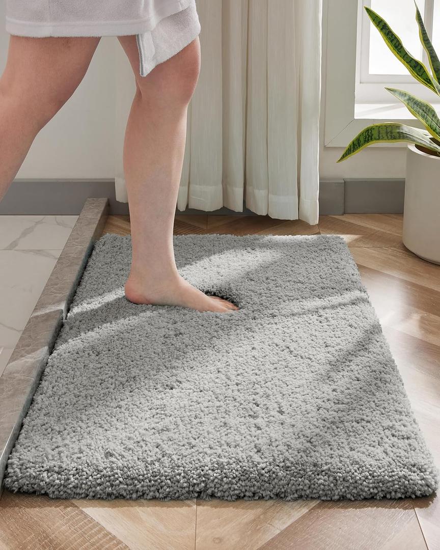 Grey Bathroom Rug 20x32 Non Slip Fluffy Bath Mat for Bathroom Floor Washable Plush Luxury Bath Rug for Tub Soft Shaggy Absorbent Shower Sink Mat