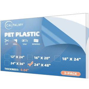3 Pack PET Sheet Panels - 24" x 48" x 0.04" Plexiglass - Quality Lightweight and Shatterproof Glass Alternative Perfect for DIY Sneeze Guards, Face Shields, Railing Guards, and Pet Barriers. (24x48", 0.04"(1mm)Thick)