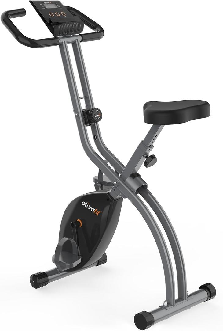 ATIVAFIT Exercise Bike Foldable Fitness Indoor Cycling Bike Magnetic 3 in 1 Upright Recumbent Exercise Bike with Resistance Bands for Home Workout (Grey)