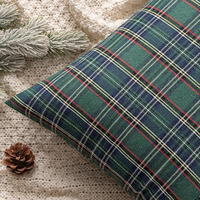 MIULEE Fall Scottish Tartan Plaid Throw Pillow Covers Farmhouse Classic Decorative Outdoor Square Cushion Cases for Halloween Thanksgiving Decor Sofa Couch 16x16 Inch, Black and White