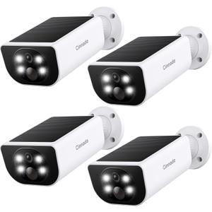 Cinnado Security Cameras Wireless Outdoor - Home Security Cameras Solar & Battery Powered with 2K Color Night Vision, 2-Way Talk & Spotlight, Continuous Power, 2.4 GHz Wi-Fi, Easy Set Up, S1 4 Pack