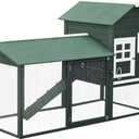 PawHut 84" Wooden Chicken Coop, Hen House Outdoor with Run Nesting Box, Asphalt Roof, Removable Tray, Ramp, Poultry Cage for 2-3 Chickens, Green