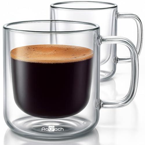 Aquach 2-Pack Double Walled Insulated 8oz Glass Coffee Mugs with Handle - Ideal for Espresso, Latte, Americano, and Cappuccino