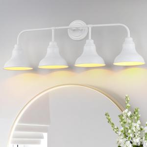34" Farmhouse Large Vanity Light, 3-Light Bathroom Lighting Fixtures Over Mirror, White Modern Rustic Industrial Indoor Wall Sconce Lighting for Bathroom, Cabinet, Mirror