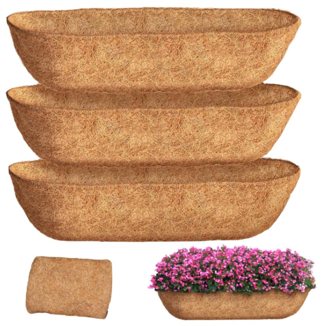 JQUZPCV 36 inch 2 Pack Trough Coco Liners, Natural Coconut Coir Fiber for Wall Basket Planters, Window Box Liners, Garden Planter Baskets, Fence Flower Baskets (2 Pack, 36 inch)