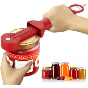 Jar Opener Bottle Opener for Seniors with Arthritis, Multi Retractable Magnetic Can Opener, Jar Grippers for Opening Jars, Kitchen Gadgets for Weak Hands and Senior Arthritis (Red)