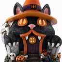 Halloween Decorations Light Up Halloween Village Houses Black Cat Haunted House Figurine for Indoor Table Mantel Shelf Decor,Props Haunted Collectible Gifts