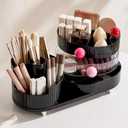 Makeup Organizer Countertop for Vanity with 360 Rotating Brush Holder, 3 Layer Cosmetic and Jewelry Storage, Makeup Display Case for Skincare&Perfume, Black