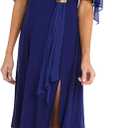 R&M Richards Women's Elegant Draped Wrap Waist Midi Dress W/Chiffon Capelet Sleeves & Side Slit (6)